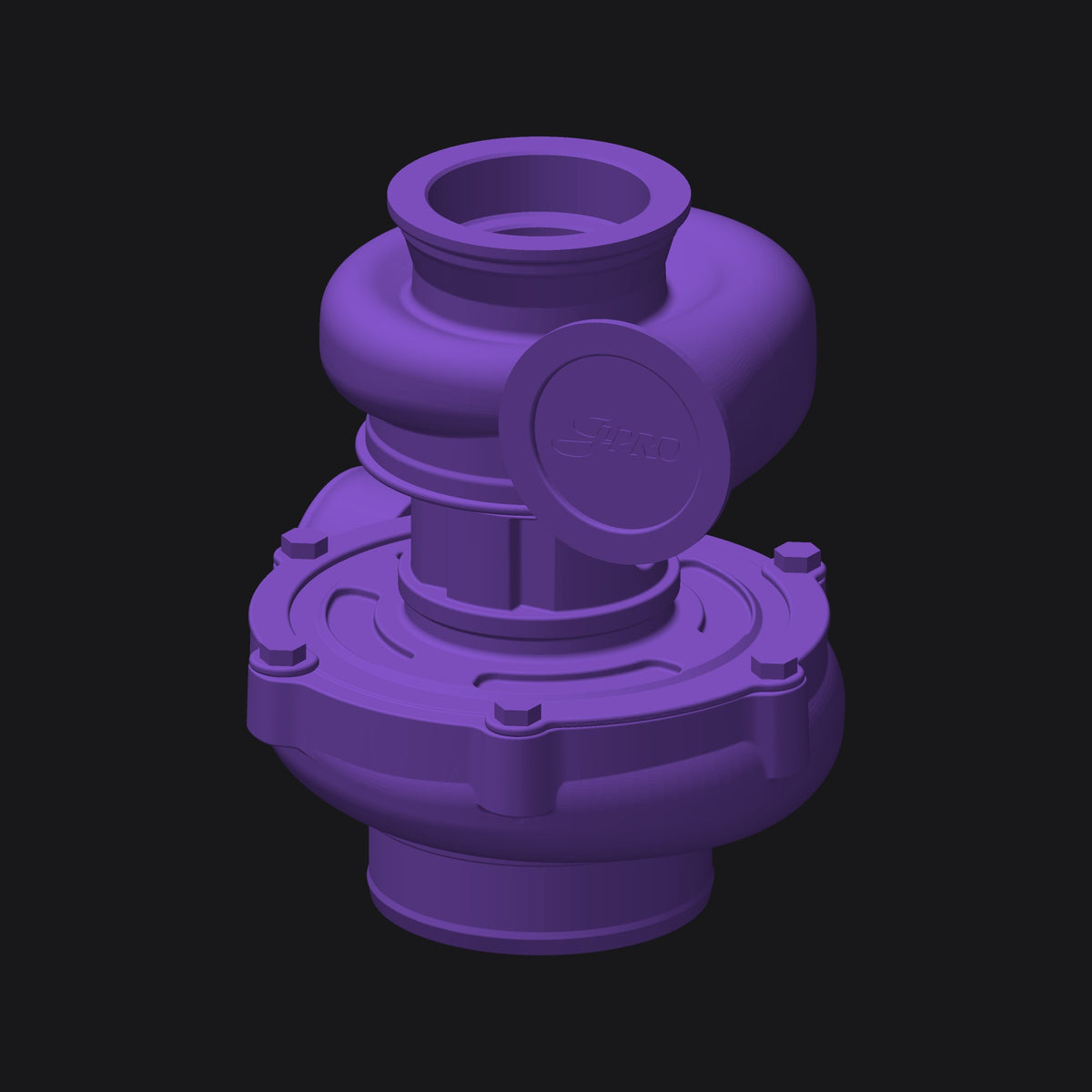 Complete PLA turbo mock-up, clockwise (standard), full-size layout and fitment model with G1Pro logo on the housings